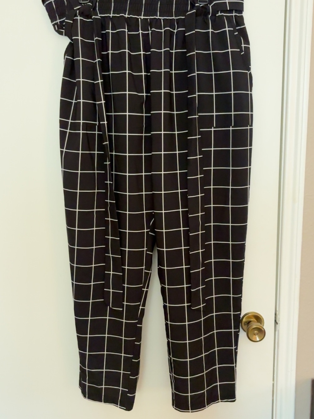 Women’s Black Windowpane High-Waist Paperbag Chinos